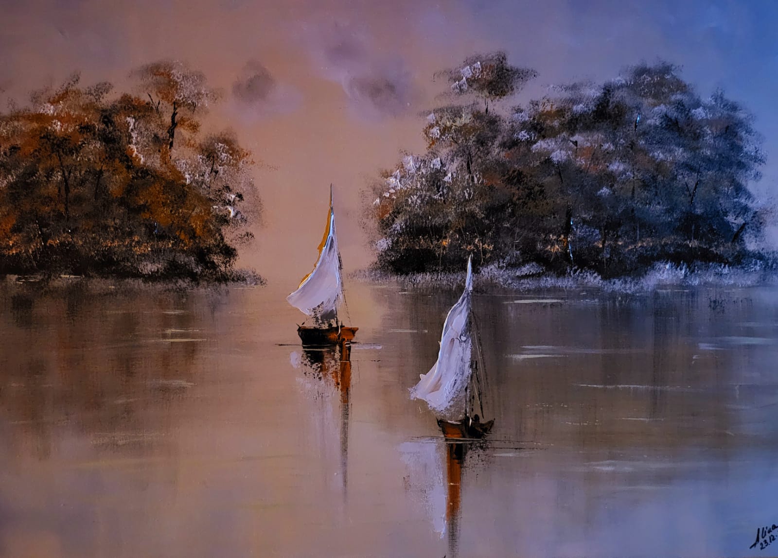 ArteDiAlina.com painting: Two boats through two islands